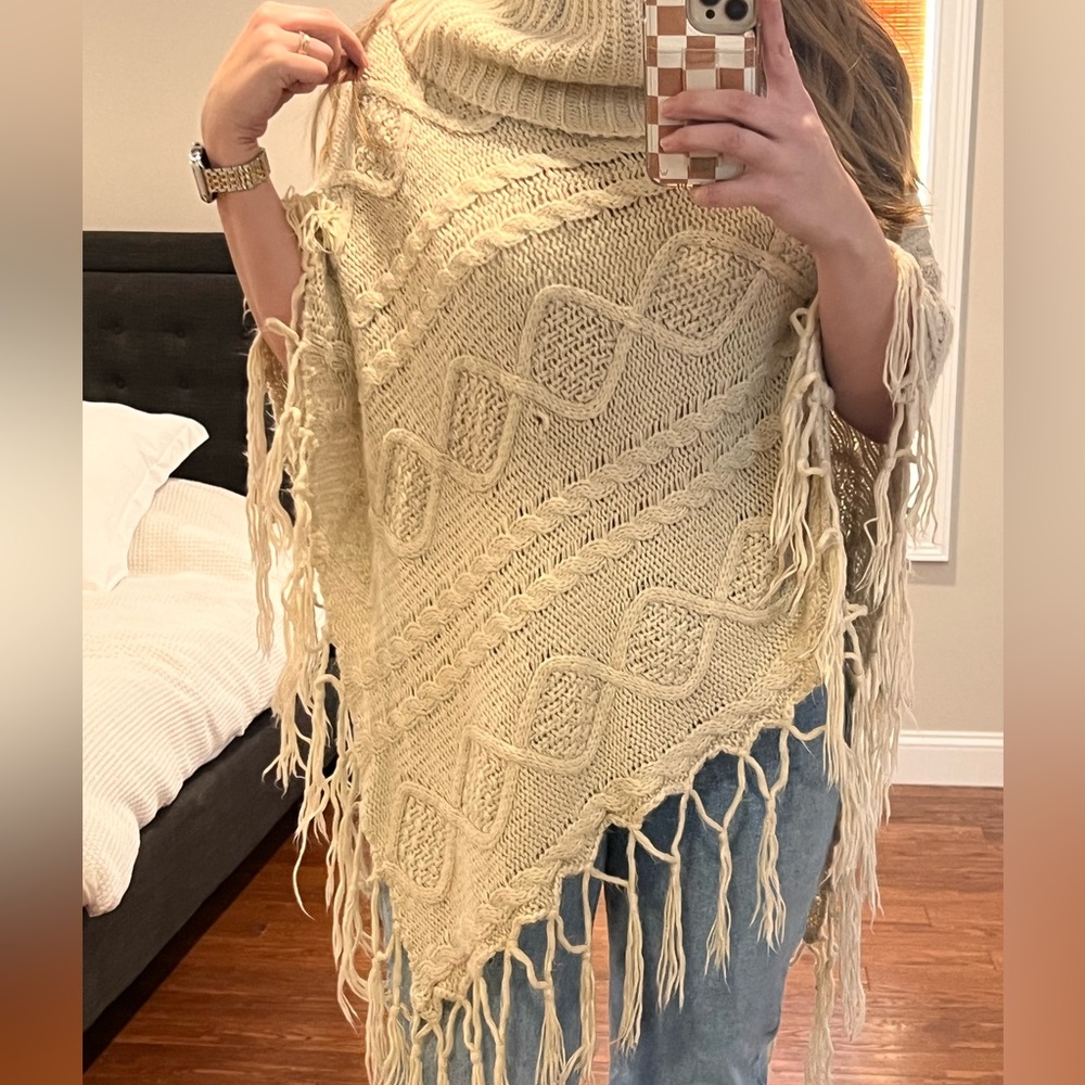 Turtleneck Knit Poncho